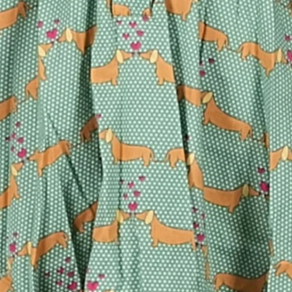 Modcloth Green Dachshund Print Puppy Love Shirt Dress